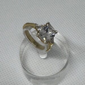 Gold Tone Square Cut CZ Solitaire Ring – Engagement Style